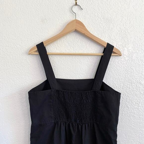 Uniqlo Linen Blend Wide Leg Jumpsuit Black Adjustable Straps Smocked Back Size M - Picture 5 of 11